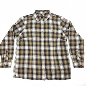 Duluth Trading Co Flannel Shirt Plaid Tan Brown L